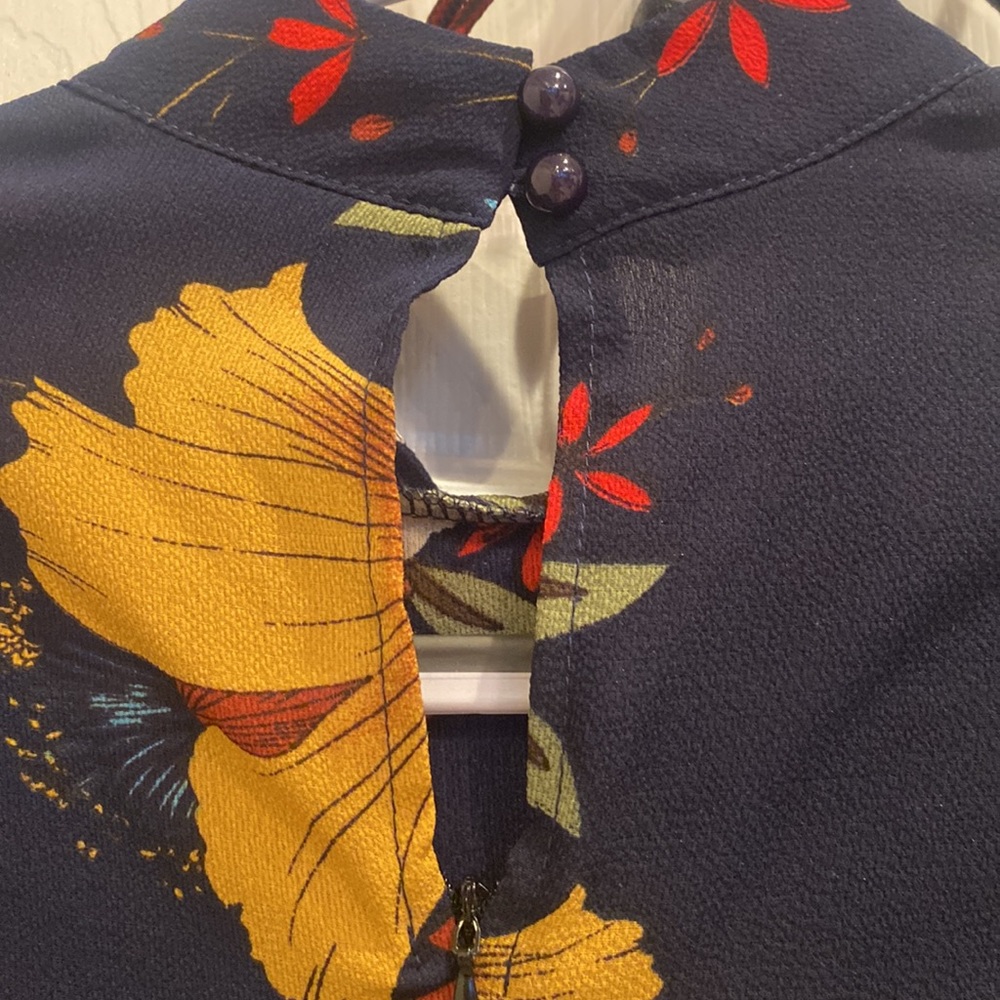 CBR Shift Dress long bell sleeves mock turtleneck colorful boho floral size M - Picture 4 of 5